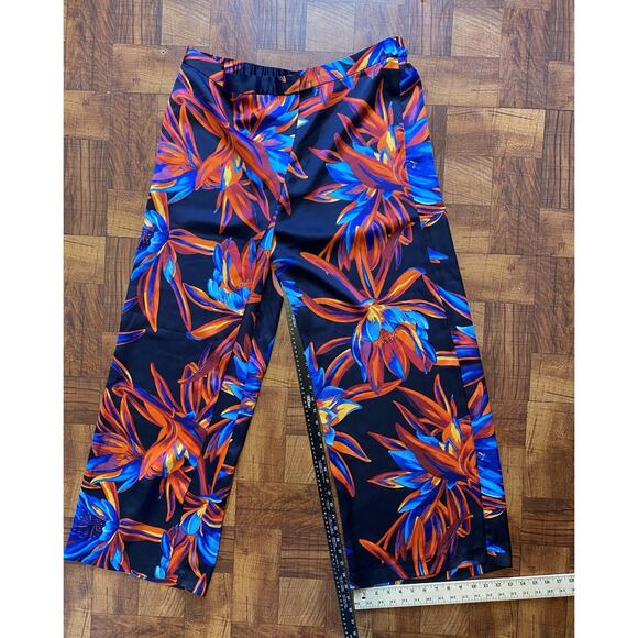 H&M NWOT Colorful Floral Faux Wrap Wide Leg Palazzo Satin Pants XL & Large Shirt - Picture 14 of 16
